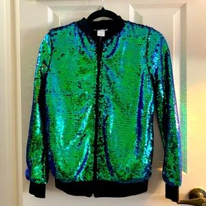 iHeartRaves Medium Sequin Bomber Jacket